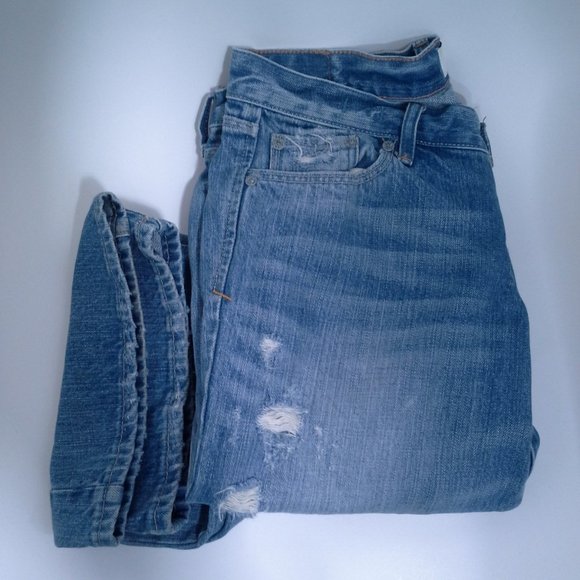 Abercrombie & Fitch jeans Sz 4R Madison Boot cut Low rise Distressed Lt med blue - Picture 7 of 14